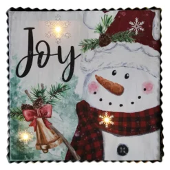 Christmas Central 12" LED Lighted 'Joy' Snowman Christmas Canvas Wall Art