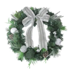 Christmas Central Bow And Pine Cone Artificial Christmas Wreath - 24-Inch Unlit