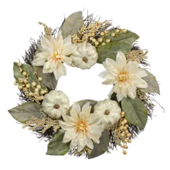 Christmas Central Dahlia And Pumpkin Fall Artificial Floral Wreath 22-Inch