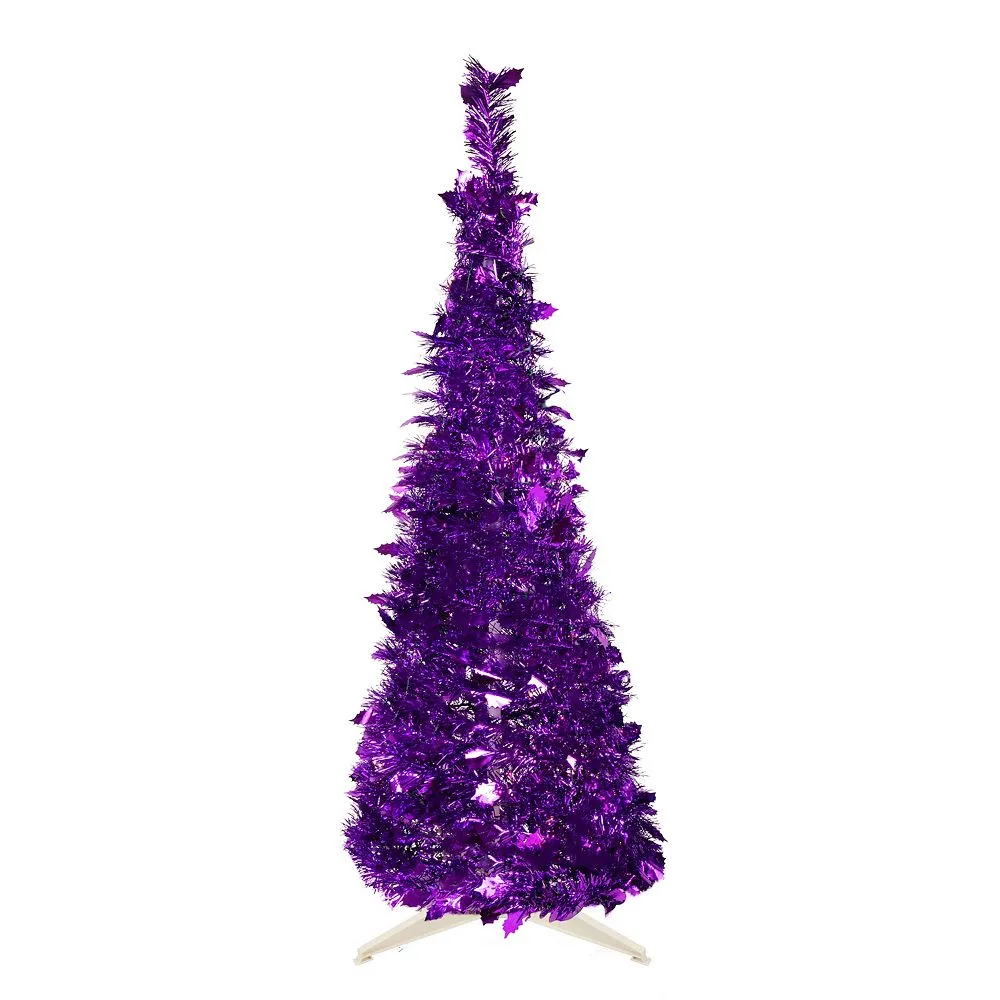 Christmas Central 6' Purple Tinsel Pop-Up Artificial Christmas Tree Unlit 1 Christmas Central 6' Purple Tinsel Pop-Up Artificial Christmas Tree Unlit