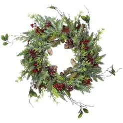 Christmas Central Frosted Pine And Berry Artificial Christmas Wreath 25-Inch Unlit