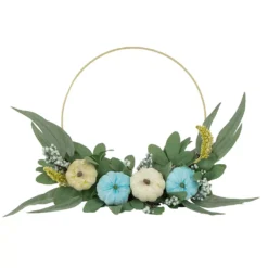Christmas Central Blue Pumpkins And Foliage Thanksgiving Artificial Half Wreath 18-Inch