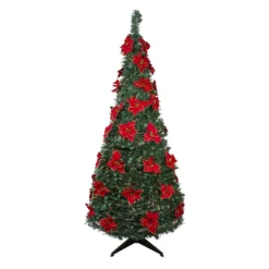 Christmas Central 6' Pre-Lit Slim Pre-Decorated Poinsettia Pop-Up Artificial Christmas Tree