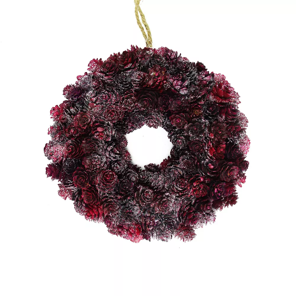 Christmas Central Burgundy Red Glittered Pine Cone Artificial Christmas Wreath 9-Inch Unlit 1 Christmas Central Burgundy Red Glittered Pine Cone Artificial Christmas Wreath 9-Inch Unlit