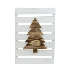 Christmas Central 15.75" Wood Tree On White Pallet Inspired Frame Christmas Wall Hanging