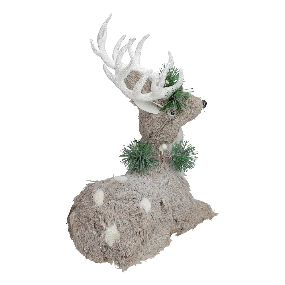 Christmas Central 12.75" Gray Sitting Sisal Reindeer With Wreath Christmas Figure 3 Christmas Central 12.75" Gray Sitting Sisal Reindeer With Wreath Christmas Figure - Image 3
