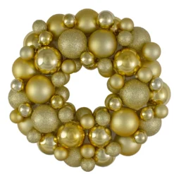 Christmas Central Vegas Gold 3-Finish Shatterproof Ball Christmas Wreath 13-Inch