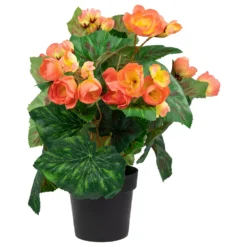 Christmas Central 11" Coral Pink Potted Silk Begonia Spring Artificial Floral Arrangement