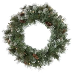 Christmas Central Pre-Lit Snow Valley Pine Artificial Christmas Wreath 24-Inch Clear Lights