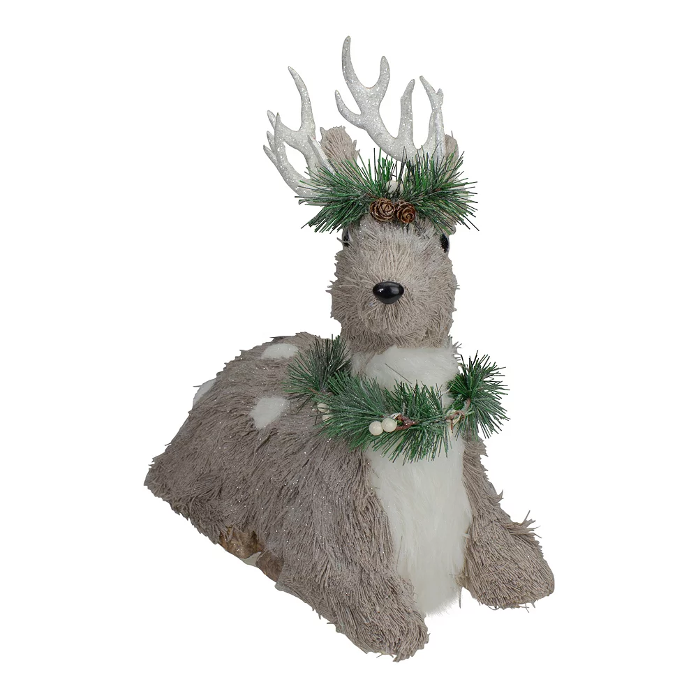 Christmas Central 14" Gray Sitting Sisal Reindeer With Wreath Christmas Figure 2 Christmas Central 14" Gray Sitting Sisal Reindeer With Wreath Christmas Figure - Image 2