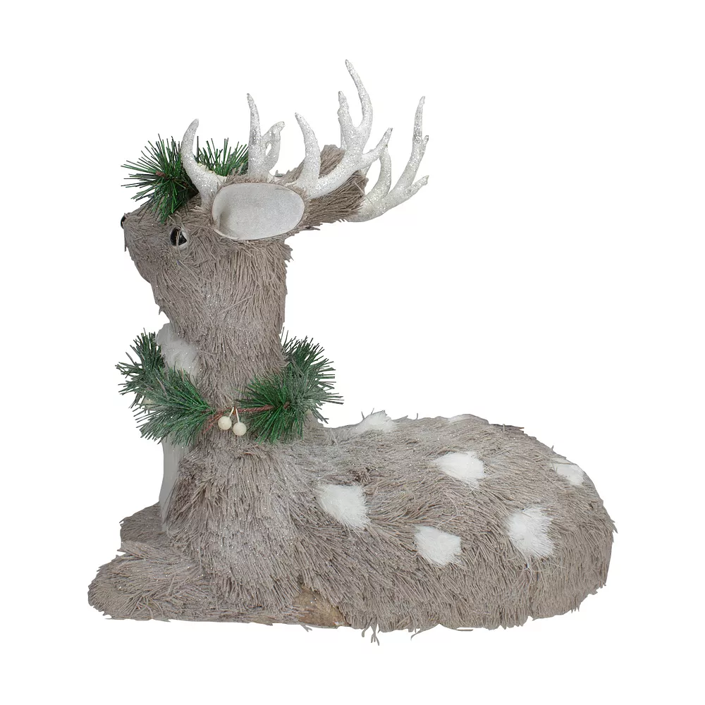 Christmas Central 14" Gray Sitting Sisal Reindeer With Wreath Christmas Figure 3 Christmas Central 14" Gray Sitting Sisal Reindeer With Wreath Christmas Figure - Image 3