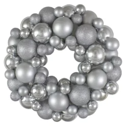 Christmas Central Silver Splendor 3-Finish Shatterproof Ball Christmas Wreath 13-Inch