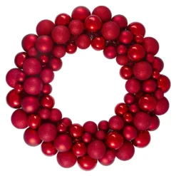 Christmas Central Red Hot 3-Finish Shatterproof Ball Christmas Wreath 24-Inch