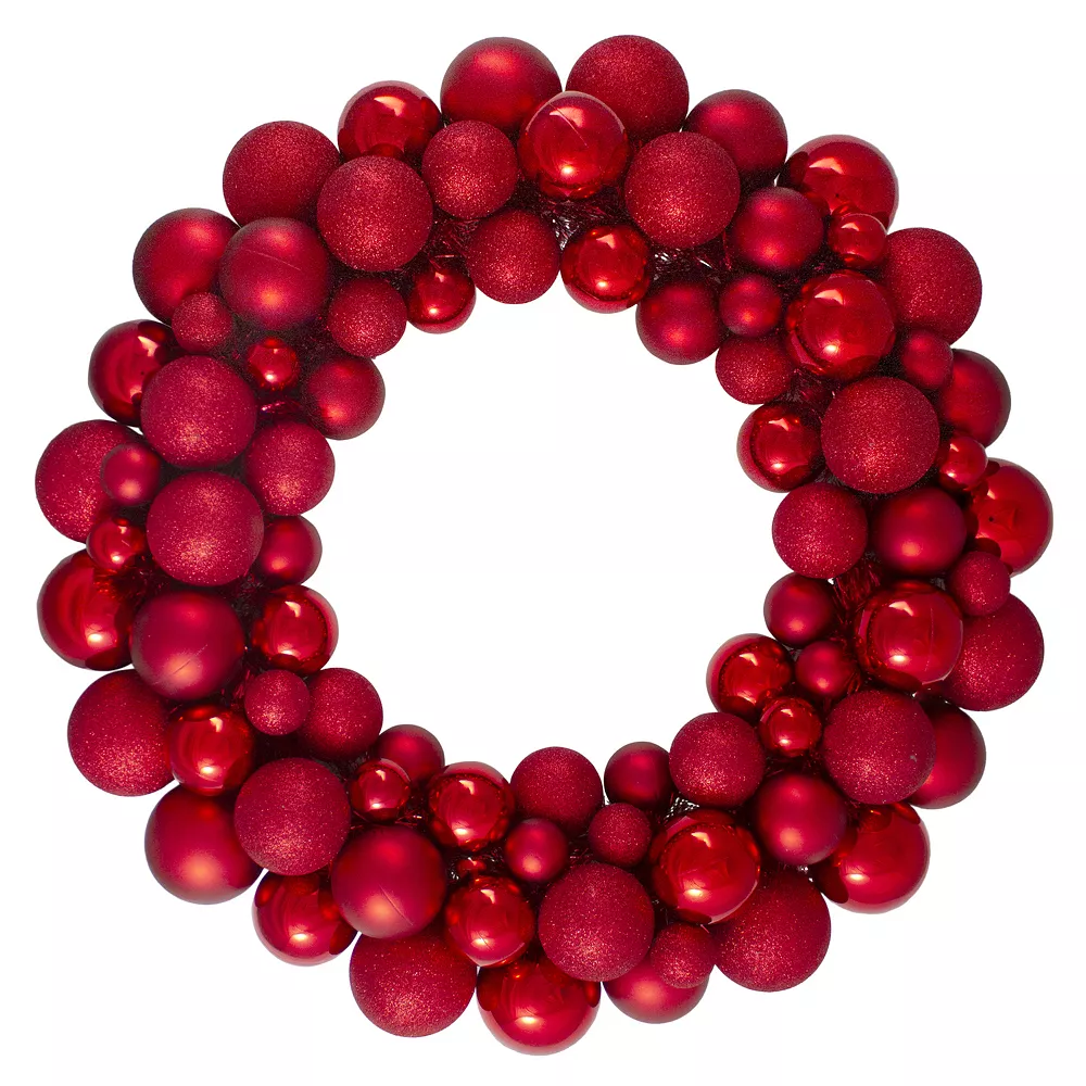Christmas Central Red Hot 3-Finish Shatterproof Ball Christmas Wreath 24-Inch 1 Christmas Central Red Hot 3-Finish Shatterproof Ball Christmas Wreath 24-Inch