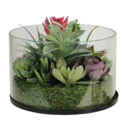 Christmas Central 8" Artificial Mixed Succulent Arrangement In Round Glass Jar