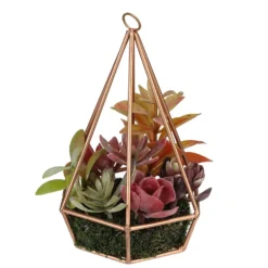 Christmas Central 9" Artificial Green And Purple Succulents Arrangement In 6-Sided Wire Frame