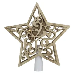 Christmas Central 10" Lighted Brown Star With Cut-Out Design Christmas Tree Topper - Clear Lights