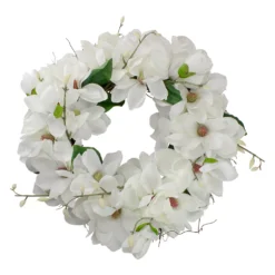 Christmas Central White Magnolias Artificial Spring Wreath - 24-Inch Unlit