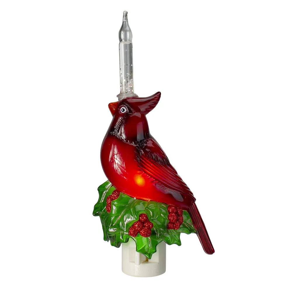 Christmas Central 7.5" Red Christmas Cardinal With Holly And Berry Bubble Night Light 1 Christmas Central 7.5" Red Christmas Cardinal With Holly And Berry Bubble Night Light