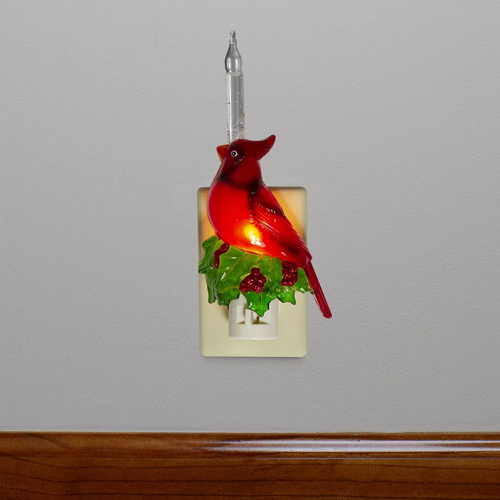 Christmas Central 7.5" Red Christmas Cardinal With Holly And Berry Bubble Night Light 2 Christmas Central 7.5" Red Christmas Cardinal With Holly And Berry Bubble Night Light - Image 2