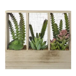 Christmas Central 11" Artificial Mixed Succulent Arrangement In A Wooden Planter Box