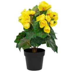 Christmas Central 11" Yellow Potted Silk Begonia Spring Artificial Floral Arrangement