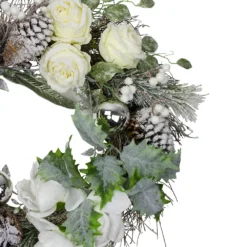 Christmas Central White And Silver Floral Flocked Pine Artificial Grapevine Christmas Wreath - 24-Inch Unlit 5 Christmas Central White And Silver Floral Flocked Pine Artificial Grapevine Christmas Wreath - 24-Inch Unlit -Christmas Central Shop 6059581 ALT2