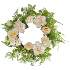 Christmas Central Rose And Peony Fern Artificial Floral Spring Wreath Pink - 24-Inch