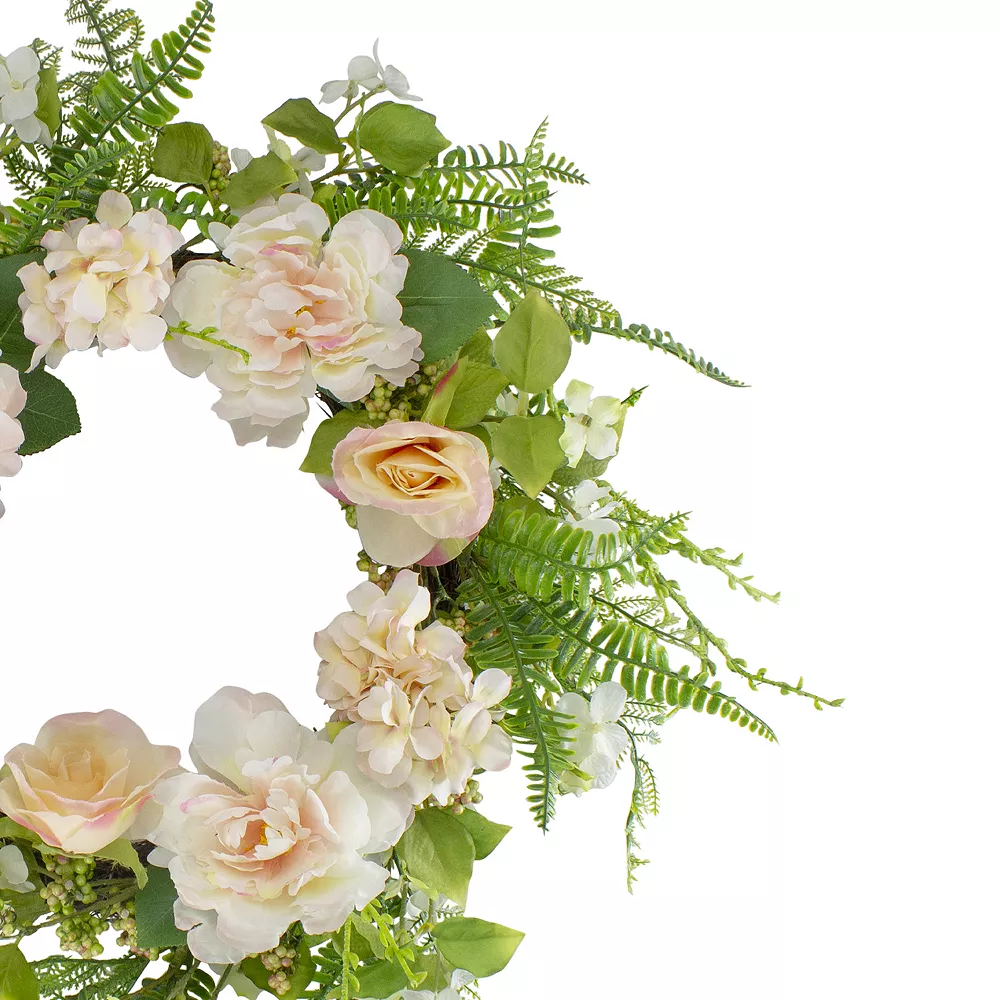 Christmas Central Rose And Peony Fern Artificial Floral Spring Wreath Pink - 24-Inch 3 Christmas Central Rose And Peony Fern Artificial Floral Spring Wreath Pink - 24-Inch - Image 3