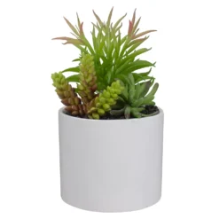 Christmas Central 9" Artificial Succulent Arrangement In White Ceramic Pot