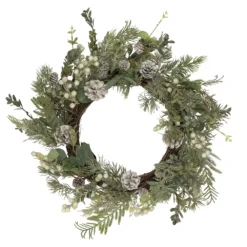 Christmas Central White Berry Eucalyptus And Pinecone Christmas Wreath 20-Inch Unlit