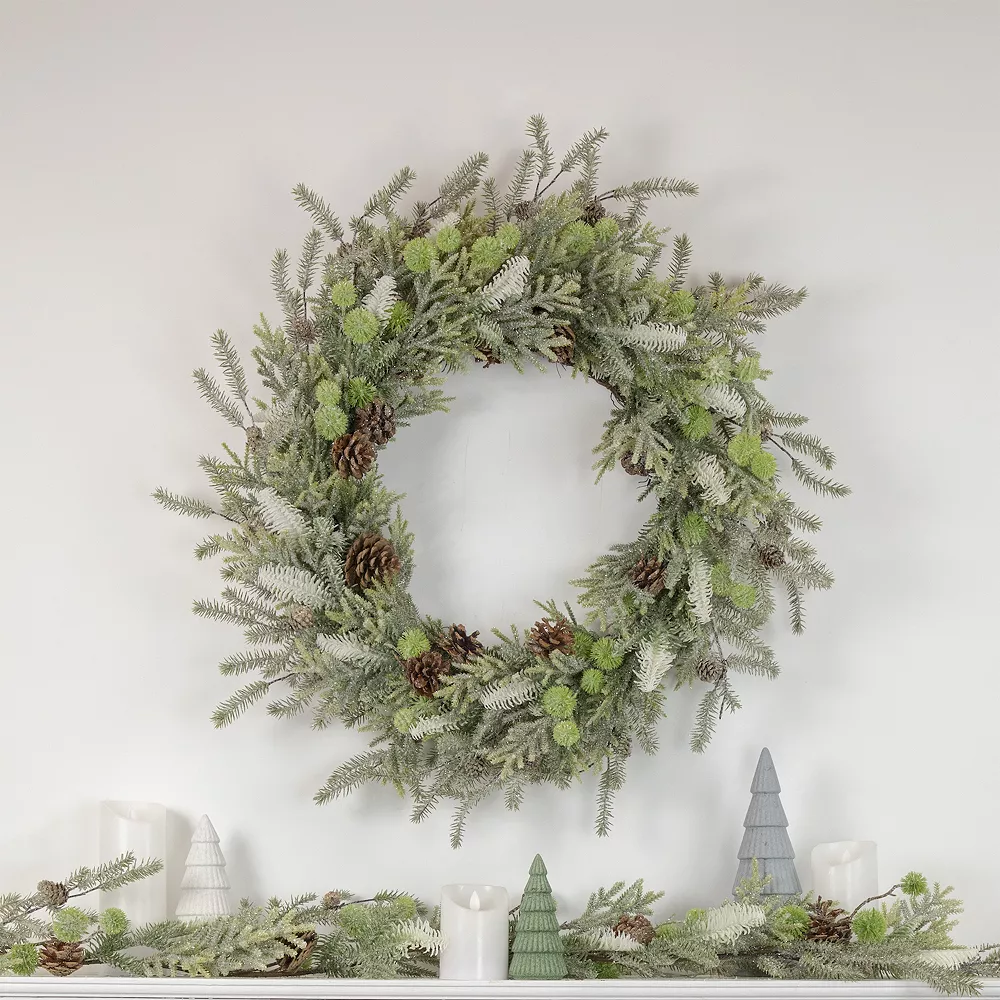Christmas Central Frosted Pine And Pinecone Christmas Wreath 30-Inch Unlit 2 Christmas Central Frosted Pine And Pinecone Christmas Wreath 30-Inch Unlit - Image 2