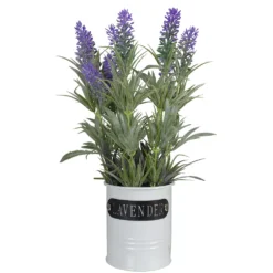 Christmas Central 11" Artificial Lavender Arrangement In White Tin Can