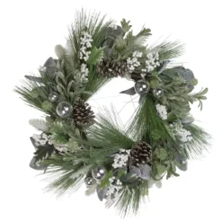 Christmas Central Artificial Christmas Wreath With Assorted Foliage And Berries 24-Inch Unlit