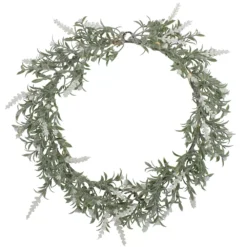 Christmas Central Artificial LED Lighted White Lavender Spring Wreath- 16-inch White Lights