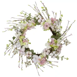 Christmas Central 18-Inch Pink And Green Hydrangeas With Cotton Artificial Floral Wreath