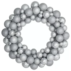 Christmas Central Silver Splendor 3-Finish Shatterproof Ball Christmas Wreath 24" - Unlit
