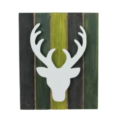 Christmas Central 13" Wood Deer On Green Washed Pallet Inspired Frame Christmas Wall Hanging