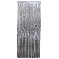 Christmas Central Silver Tinsel Christmas Window Or Door Curtain 3' X 8'
