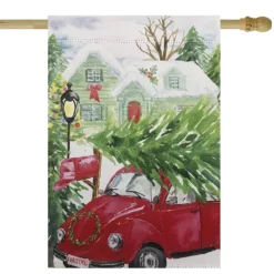 Christmas Central Red Car And Christmas Tree Outdoor Garden Flag 20" X 48"