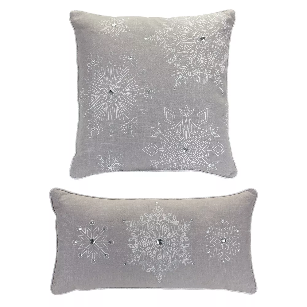 Christmas Central Set Of 2 Gray And White Christmas Snowflakes Throw Pillow 19" 1 Christmas Central Set Of 2 Gray And White Christmas Snowflakes Throw Pillow 19"