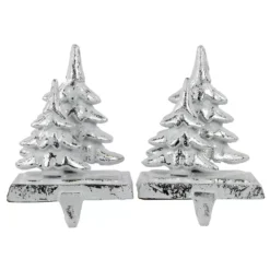Christmas Central Set Of 2 Silver Christmas Tree Stocking Holders 5.75"