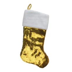Christmas Central 22.75" Gold And Silver Reversible Sequined Christmas Stocking