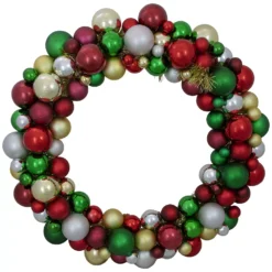 Christmas Central Traditional Colors 2-Finish Shatterproof Ball Christmas Wreath 36-Inch
