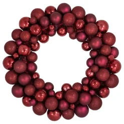 Christmas Central Burgundy 3-Finish Shatterproof Ball Christmas Wreath - 24" Unlit