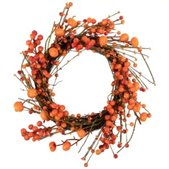 Christmas Central Red And Orange Berries With Mini Pumpkins Fall Harvest Wreath 20-Inch Unlit