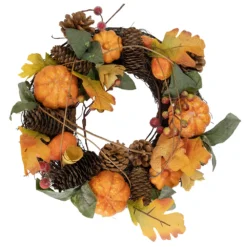 Christmas Central Pumpkin And Pinecone Autumn Harvest Wreath 13.5-Inch Unlit