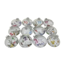 Christmas Central 12ct Clear 'The Twelve Days Of Christmas' Glass Disc Ornaments 3"