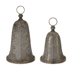 Christmas Central Set Of 4 Engraved Bronze Pinpoint Bell Candle Covers 15"