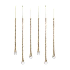 Christmas Central Set Of 6 Gold Finish Icicle Drop Christmas Ornament 14"